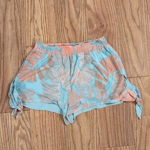Palm leaf swim cover-up shorts mint green peach tie-hem L*Space size medium